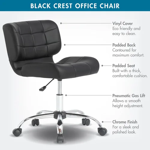 Vista 3 de Calico Designs - Silla de oficina moderna sin brazos con cresta negra, silla giratoria de oficina, silla de escritorio, silla de computadora