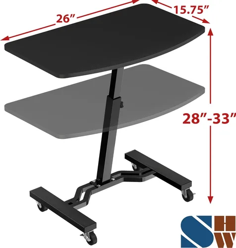 Vista 3 de SHW Carrito móvil con ruedas bloqueables para computadora portátil, altura Negro