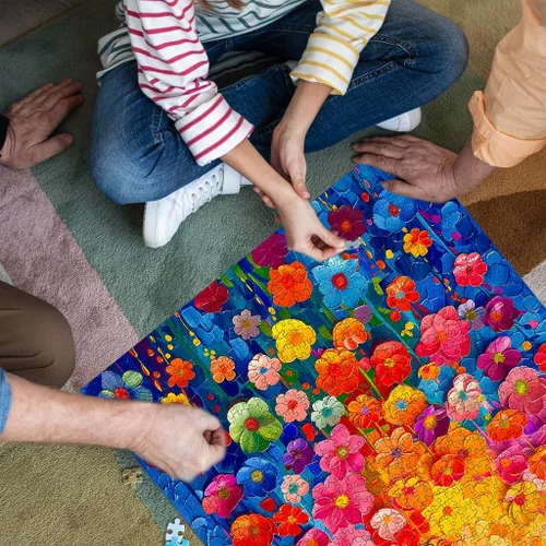 Vista 5 de Rompecabezas para adultos de 1000 piezas, rompecabezas de pared de flores coloridas para adultos, pintura de arte floral, flores de arco iris