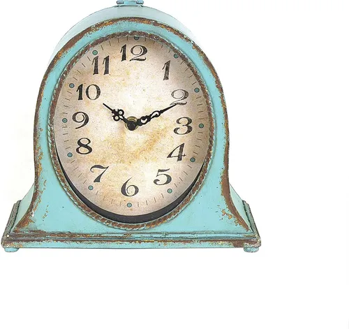 Vista 7 de Creative Co-Op Reloj de repisa de metal con acabado aguamarina