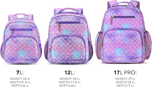 Vista 8 de mibasies - Mochila para niños y niñas, mochila ideal para niños en preescolar y jardín de infantes, Cola de sirena, 9L
