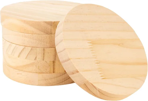Vista 13 de Paquete de 4 placas redondas de madera de 4 pulgadas, placa circular de madera sin terminar de 3/4 pulgadas de grosor, base de madera de pino