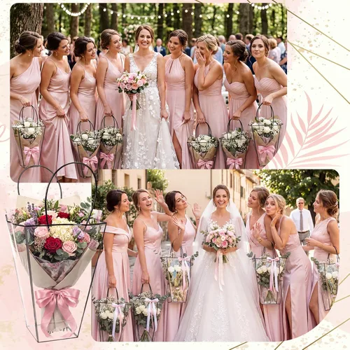 Vista 4 de Yexiya 12 bolsas florales grandes transparentes para ramo de flores a granel con asa transparente para regalo de boda, regalo de boda, regalo