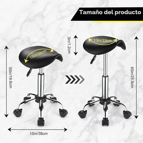 Vista 3 de Silla de montar con ruedas de cuero PU silla giratoria ajustable altura silla negro