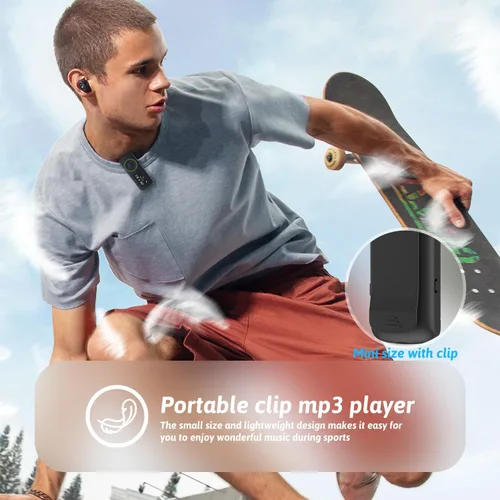 Vista 3 de Reproductor MP3 deportivo de 64 GB con clip y Bluetooth - Reproductor de música superligero con clip y auriculares, soporte MicroSD, repetición A-B