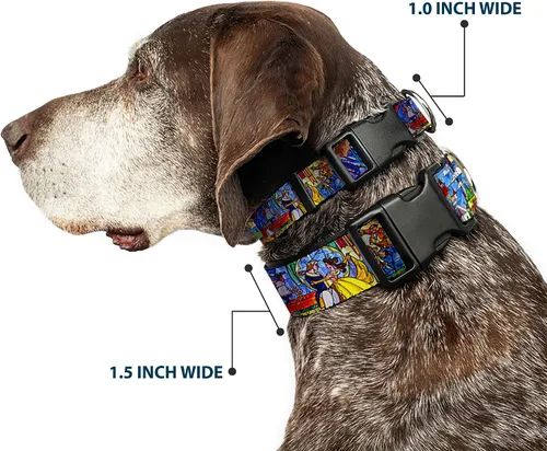 Vista 2 de Buckle-Down Beauty & The Beast - Collar de clip de plástico con escenas de vitrales, pequeño/9-15 pulgadas