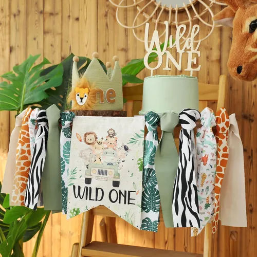Vista 3 de Wild One - Decoración de cumpleaños para niño de la primera silla alta para 1 año Verde Uno