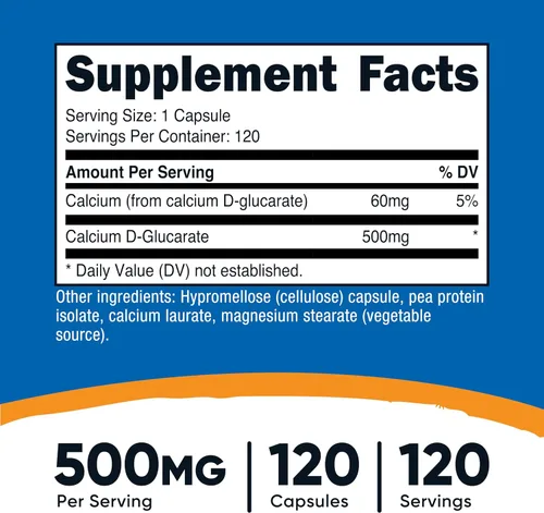 Vista 2 de Nutricost D-glucarato de calcio 500 mg, 120 cápsulas - Sin gluten, sin OMG, apto para vegetarianos