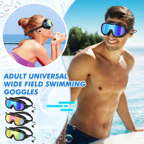 Vista 3 de Konohan Paquete de 3 gafas de natación para adultos, gafas anchas sin fugas, antiniebla, con clips para la nariz, tapones para los oídos