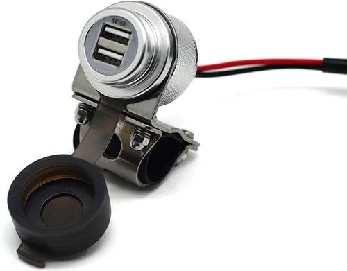 Vista 10 de Cliff Top Cargador USB para motocicleta, impermeable, doble puerto USB 4A, 20 W, aluminio, con interruptor de alimentación magnético, resistente