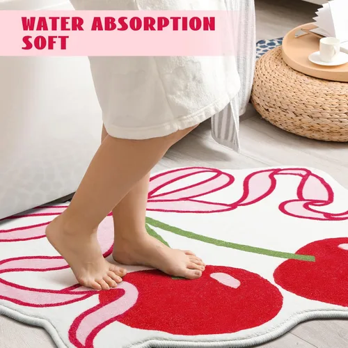 Vista 3 de Duraaamo Alfombra de baño con lazo de cereza de 23.6 x 21.3 pulgadas, bonito lazo rosa, decoración de baño, suave, antideslizante, absorbente