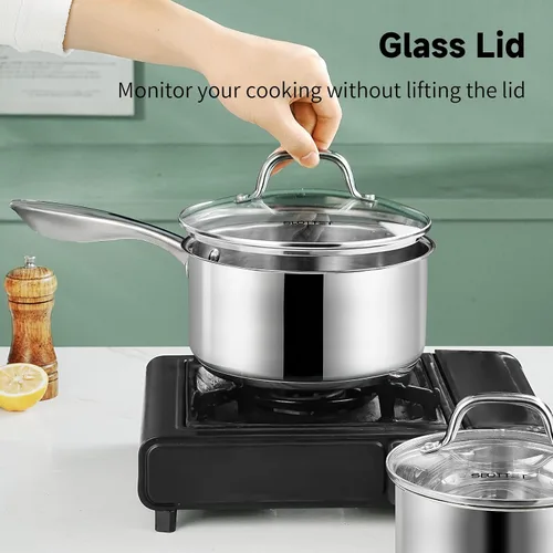 Vista 7 de SLOTTET Juego de Cacerolas de Acero Inoxidable de 1 Cuarto y 2 Cuartos con Tapa, 4 Piezas Cacerolas Antiadherentes, Ollas de Cocina Pequeñas