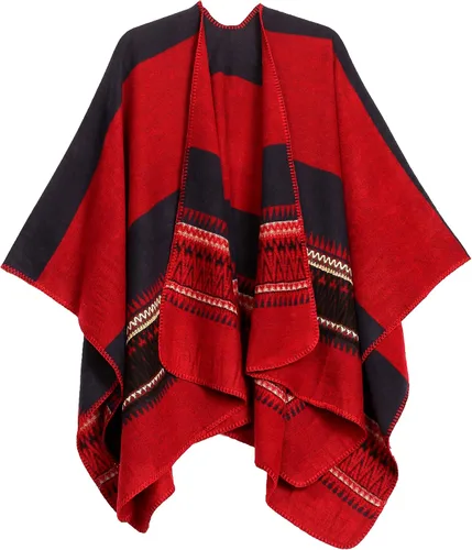 Vista 8 de Sakkas Mari - Poncho grande reversible para mujer, chal envolvente Negro