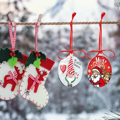 Vista 5 de 36 piezas de adornos acrílicos transparentes en blanco, adornos de círculo redondo de plástico para manualidades con cinta roja, decoración