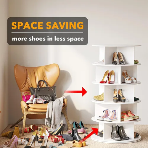 Vista 3 de SpaceAid Organizador de Zapatos Giratorio de 5 Niveles Estilo Cruz, Torre de Zapatero Giratorio, Almacenamiento Giratorio de Exhibición 360 Lazy