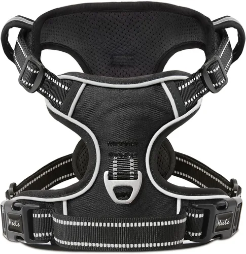 Vista 15 de HEELE Arnés para perro pequeño sin tirones con mango suave, arnés reflectante ajustable, color negro, XS Reflective Front Clip Vest with Control