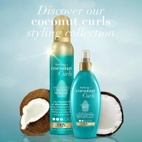 Vista 7 de OGX Locking + Coconut Curls - Mousse cremoso decadente, 7.9 onzas
