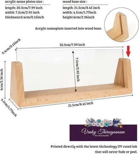 Vista 7 de Placa de nombre para escritorio, placa de nombre de escritorio personalizada de acrílico con base de madera de arce, decoración de escritorio