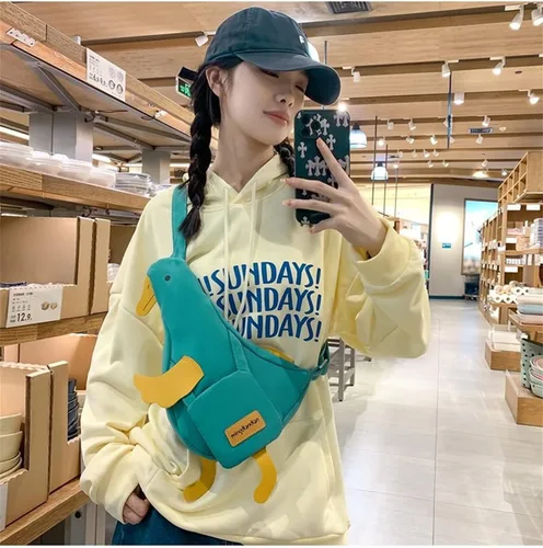 Vista 6 de Bolso de lona Kawaii Duck Funny Animal Bolso de hombro de dibujos animados Bolso lindo monedero novedad único Satchel Messenger Wallet Bolso
