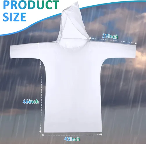 Vista 4 de 200 Ponchos de lluvia desechables para adultos, poncho de lluvia de emergencia a granel, transparente, impermeable, desechable, envuelto