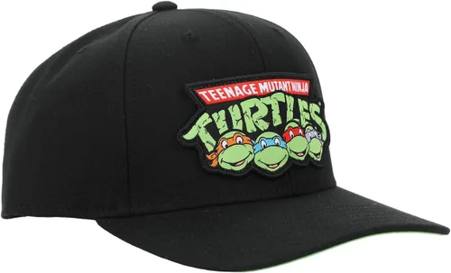 Vista 4 de Gorra de béisbol TMNT Retro Logo con cabezas de tortuga, color negro, Negro