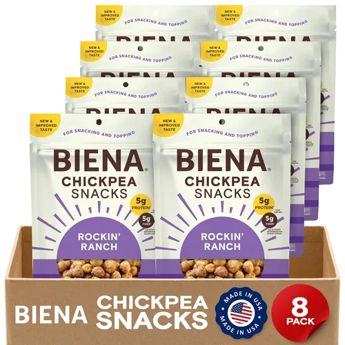 Vista 17 de Biena Bocadillos crujientes de garbanzos tostados, barbacoa, alto en proteínas, alto en fibra, sin gluten, a base de plantas, sin OMG, aperitivos