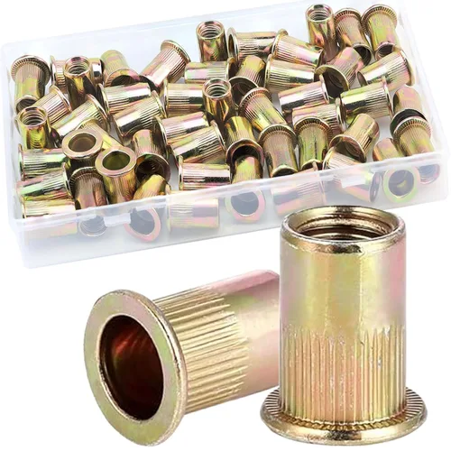 Vista 30 de Tuerca de remache de 1/4”-20 UNC, 80 piezas de acero inoxidable 304 de cabeza plana Rivnut, inserto roscado Nutsert