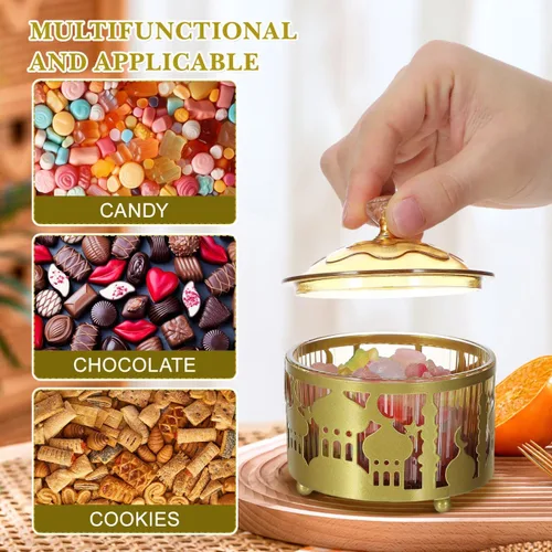 Vista 4 de EXCEART Bandeja de aperitivos de Oriente Medio con cubierta para golosinas Eid Nuts Frutos secos Fiesta Plato de té Celebraciones en el hogar