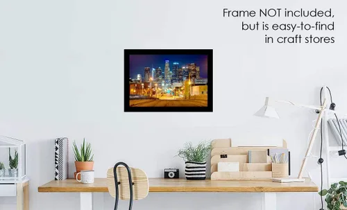 Vista 3 de Póster fotográfico de Los Ángeles Skyline Night sin marco, vista desde el este de Los Ángeles, 12 x 18 pulgadas, panorama fotográfico