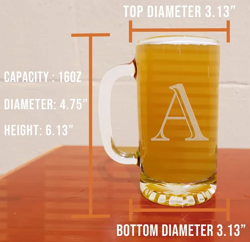 Vista 5 de Taza de cerveza de vidrio con monograma grabado de 16 onzas (letra A), regalos de cerveza personalizados de la A a la Z para hombres, Día del Padre