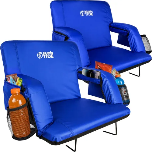 Vista 10 de BRAWNTIDE - Asiento para estadio con respaldo, cómodo cojín, acolchado grueso, 2 ganchos para gradas, 4 bolsillos, silla de estadio ideal