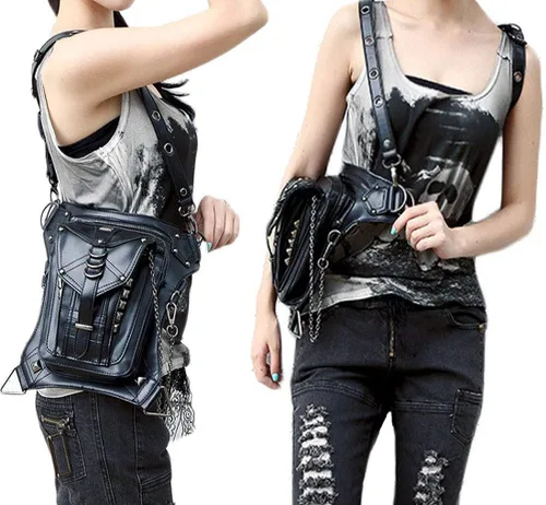Vista 3 de Rebajas Cyber Monday Ofertas Venta Steampunk Riñonera Bolso para cintura Moda Gótico Hombro Bandolera Bandolera Muslo Pierna Capucha Bolsa de Viaje