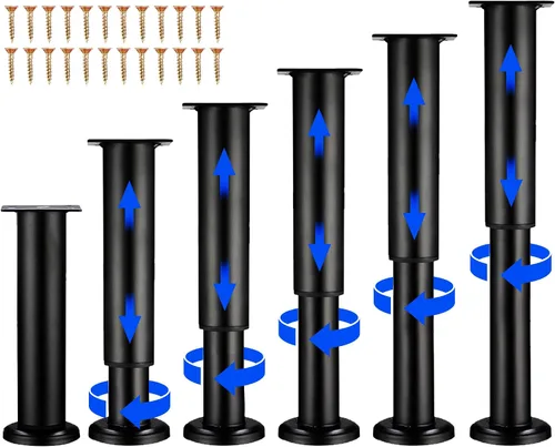 Vista 7 de 4 Piezas Patas de Soporte Ajustables en Altura para Muebles [con Tornillos] 3.15-4.72 pulgadas, Patas de Repuesto de Metal Heavy Duty para Negro