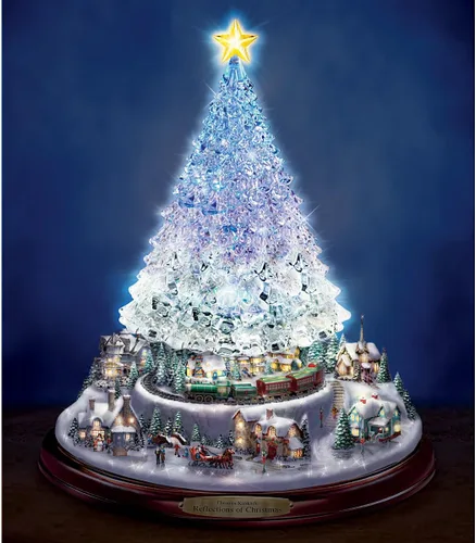 Vista 4 de Thomas Kinkade The Bradford Exchange Centro de mesa de árbol de Navidad de cristal, con luz, sonido y movimiento.