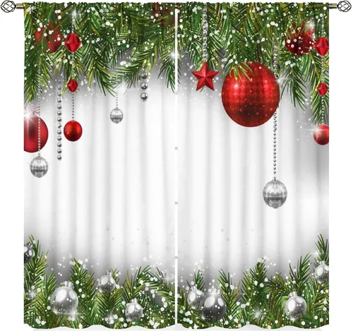 Vista 17 de Cortinas de Navidad lindas de invierno, vacaciones, regalos de Navidad, copos de nieve, elfo, sala de estar, cortinas de ventana de 42 x 45