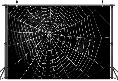 Vista 2 de Lofaris Telón de fondo de fotografía de telaraña, negro puro para niños, decoración de fiesta temática de terror para noche de Halloween, fondo