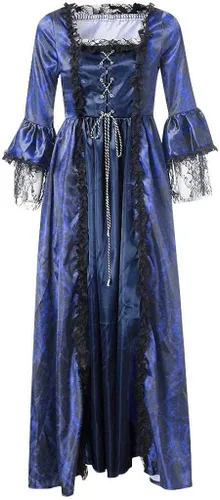 Vista 6 de CZHJS Vestido medieval para mujer, vestido victoriano de encaje de manga larga, vestido retro gótico delgado, vestido de túnica renacentista hasta