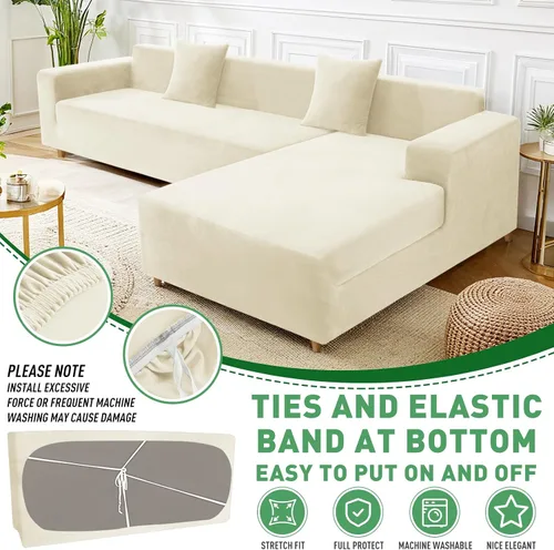 Vista 3 de ZNSAYOTX Fundas para sofá modular de terciopelo suave, fundas de felpa de lujo con parte inferior elástica para sofá modular en forma de L, 2