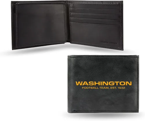 Vista 15 de Rico Industries Billetera de cuero bordada para hombre de la NFL Negro