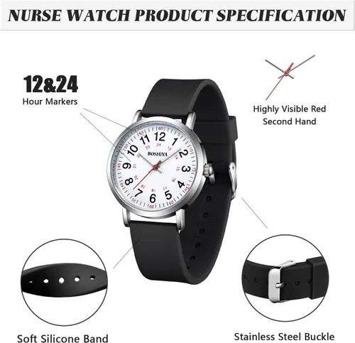 Vista 2 de BOSHIYA Reloj de enfermera, reloj de enfermería para enfermera, profesionales médicos y estudiantes, reloj médico con segunda mano para enfermeras