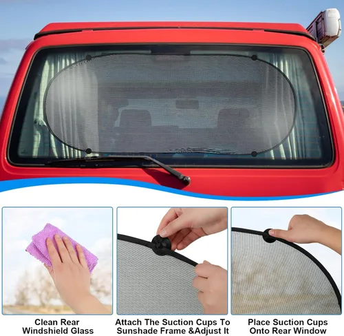 Vista 4 de 5 Pack de protectores de ventana universales para automóvil, juego de protectores de ventana de coche con malla elástica transpirable, mosquitero