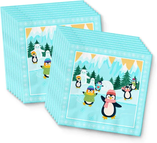 Vista 4 de Juego de suministros para fiesta de cumpleaños de pingüinos, platos, servilletas, vasos, vajilla para 16