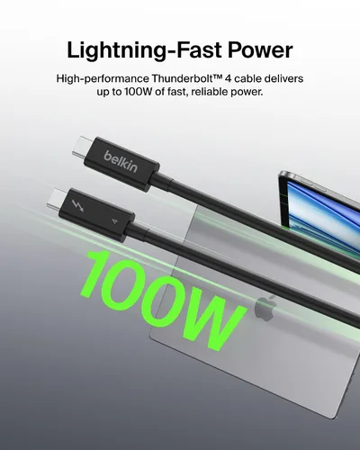 Vista 3 de Belkin Cable Thunderbolt 4 (3.3 ft, cable de alimentación de 3.3 pies), cable USB-C a USB-C con entrega de energía de 100 W, compatible con USB 4