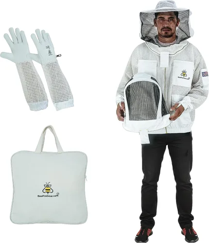 Vista 12 de 3-Layer Ventilated Mesh Bee Jacket for Men & Women with Veils Sting-Proof Beekeeping Jacket with Leather Gloves & Bag