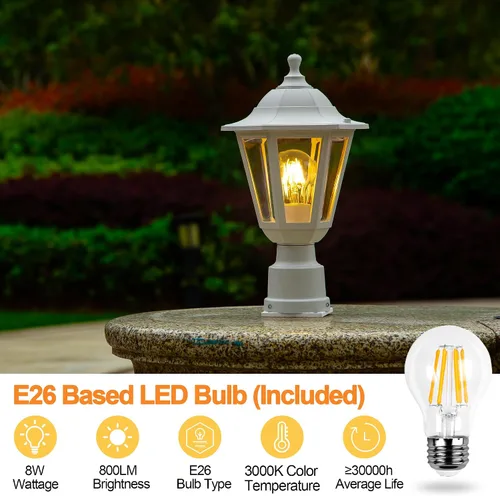 Vista 6 de FUDESY Luz de poste para exteriores, lámpara blanca para exteriores con base de montaje en muelle, lámpara de poste impermeable con enchufe E26