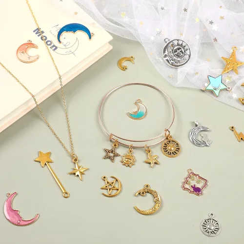 Vista 4 de SANNIX 120Pcs Mixed Sun Star Moon Charms Jewelry Making Gold Enamel