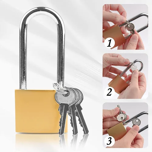 Vista 3 de Candados con llave, longitud de grillete 2.63 pulgadas, candados de grillete largo con llaves, candados para armario de gimnasio, candado de alta