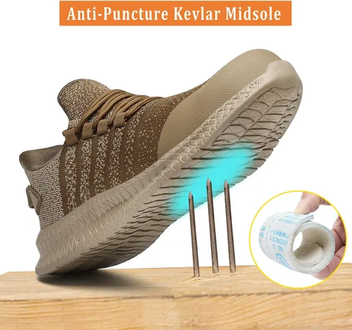 Vista 3 de Zapatos de punta de acero para hombres y mujeres, cómodos, ligeros, zapatos de seguridad para el trabajo, a prueba de pinchazos, antideslizantes