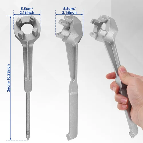 Vista 5 de 2 llaves de barril, llave de tapón de tambor 3 en 1, herramienta de abridor de barril de aluminio para abrir tambor de 10, 15, 20, 30, 55 galones