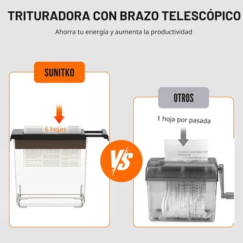 Vista 8 de Suntiko 6-Sheet Strip Cut Portable Home Paper Shredder no Basket Negro